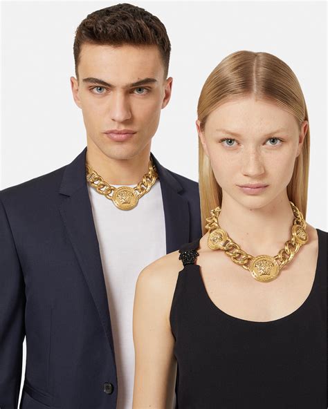 versace gold necklace medusa|Versace lock statement necklace.